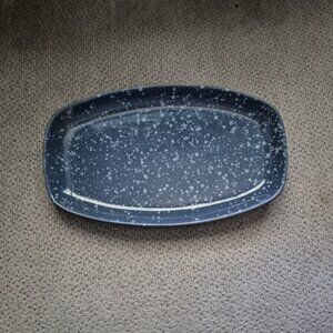 Vintage Frankoma Pottery Platter Blue White Splatter pattern 11.75x7